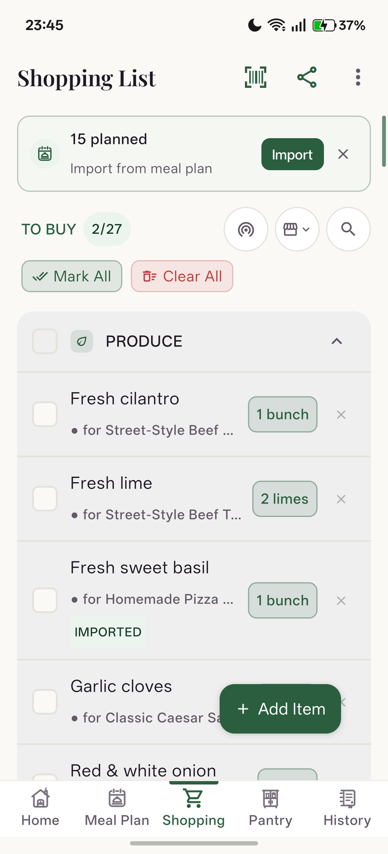 Connected Grocery Checklist (Light Mode)
